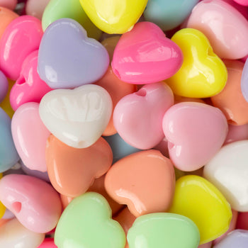 Assorted Heart Pastel Plastic Beads | Size : 9mm, 12mm