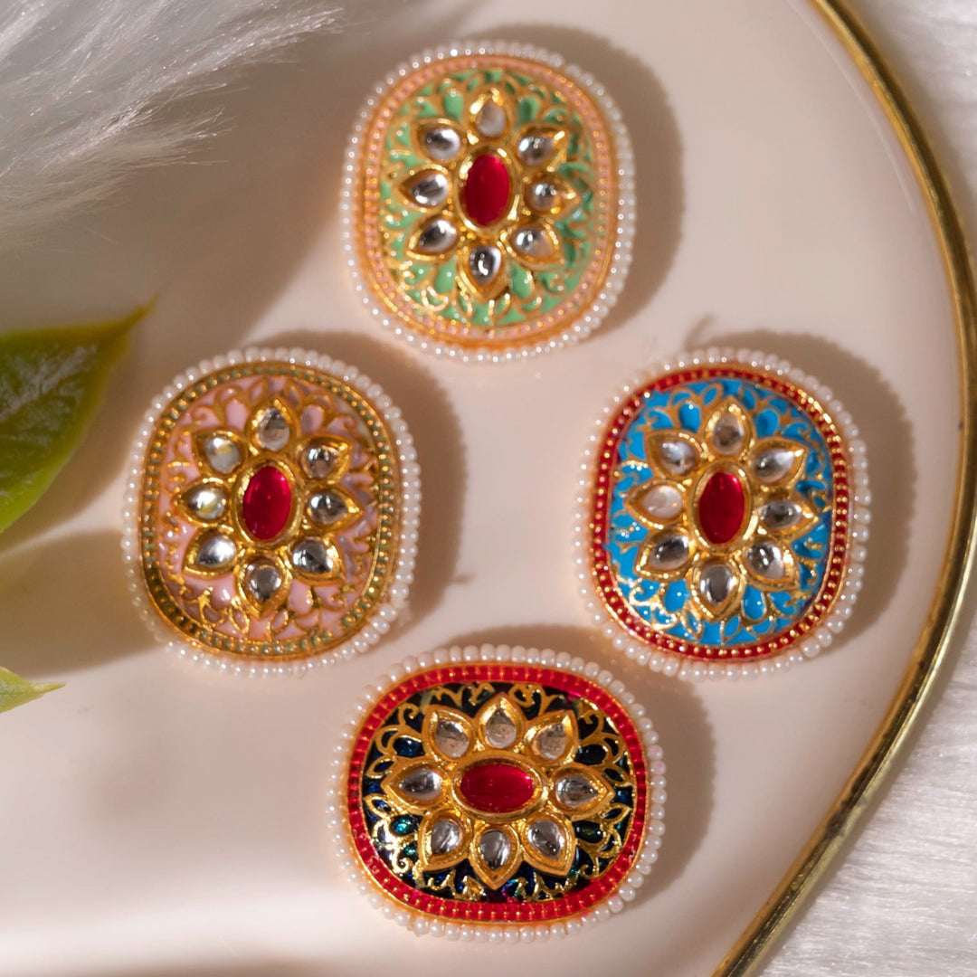 Meenakari Kundan Beads | Size : 31mm | 6 pcs | MKB-9700