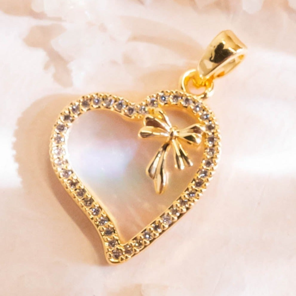 White Bow Heart Charm Anti-Tarnish | Size : 16mm | 1PC