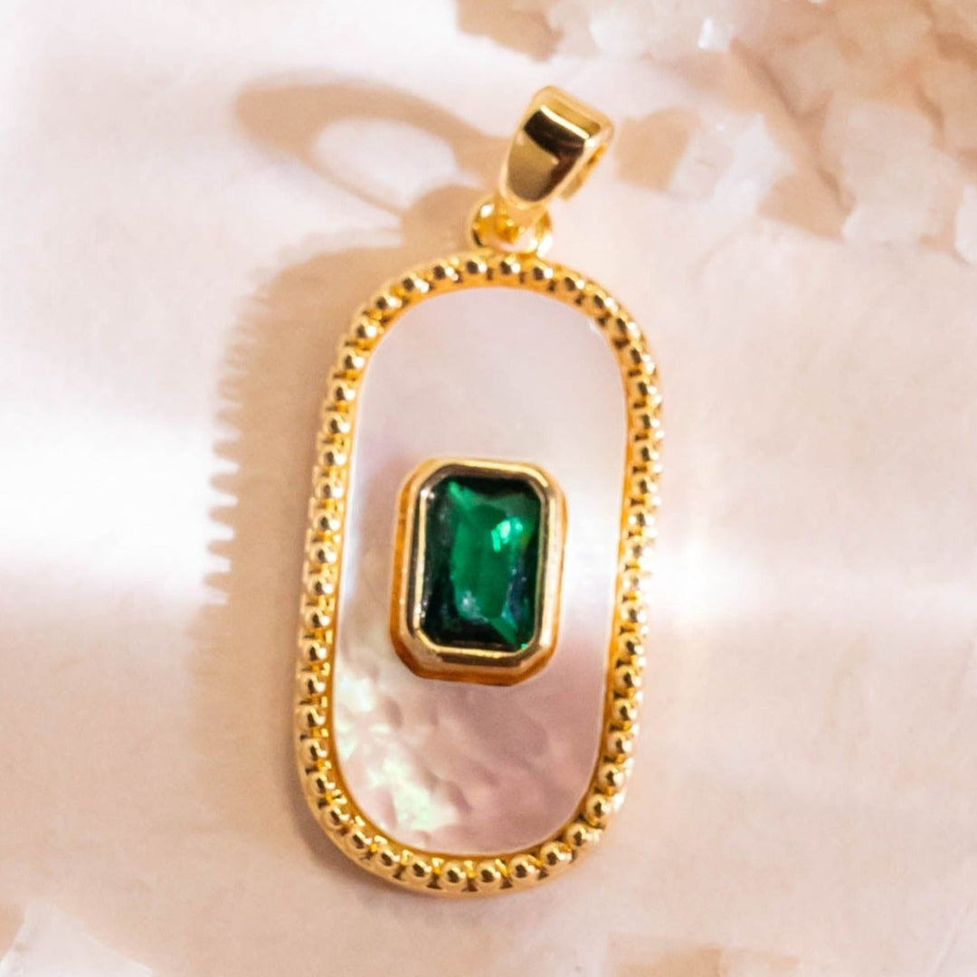 White With Green Stone Charm Anti-Tarnish | Size : 12mm | 1PC