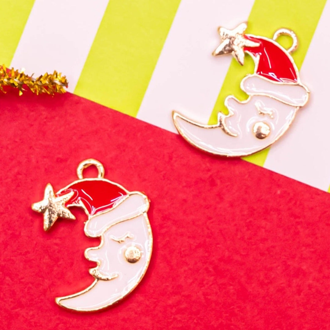 Christmas Santa Moon Charms | Size : 14mm | 6pcs