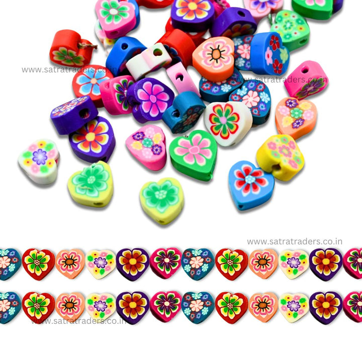 Flower Heart Polymer Clay Fimo Beads | Size: 6mm (W) Thickness 2mm | 1string 40 PCS