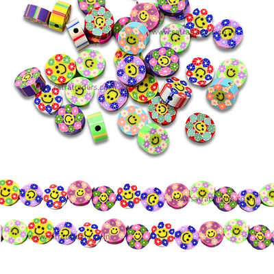 Flower smiley Polymer Clay Fimo Beads |Size: 6mm (W) Thickness 2mm | 1 String 40 PCS