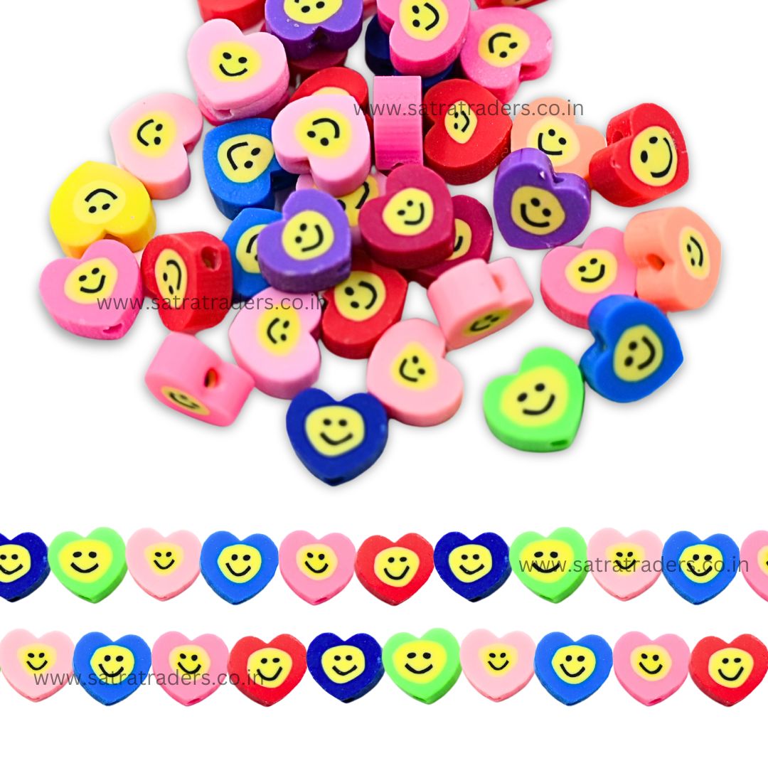 Heart Smiley Polymer Clay Fimo Beads | Size: 6mm (W) Thickness 2mm | 1string 40 PCS | FB07