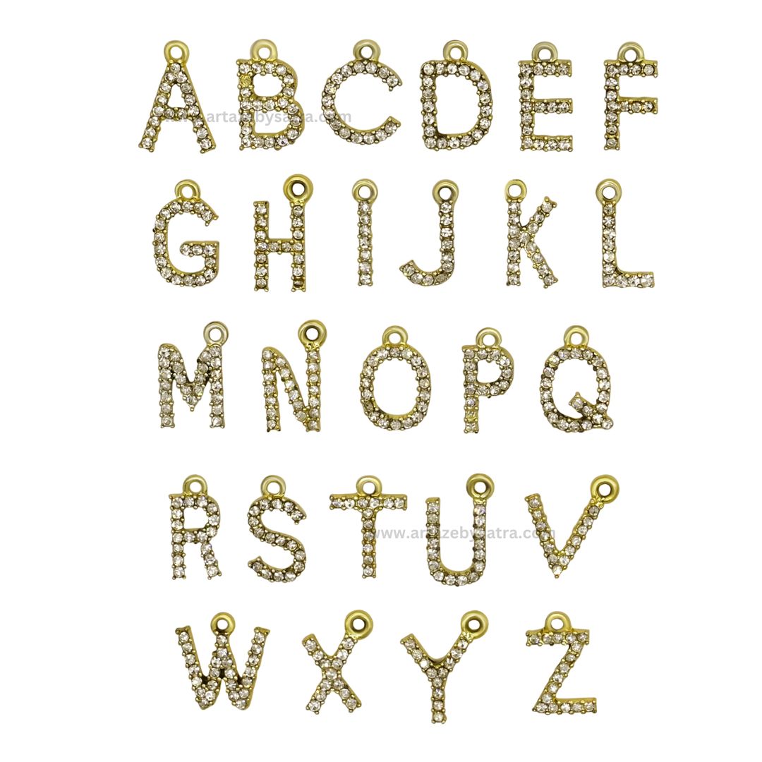 Alphabet Diamond Charms | 10pcs | Golden/Silver