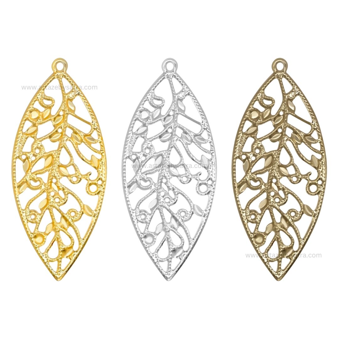 1 Loop Metal Art Leaf | Size : 68mm | Qty : 20pcs