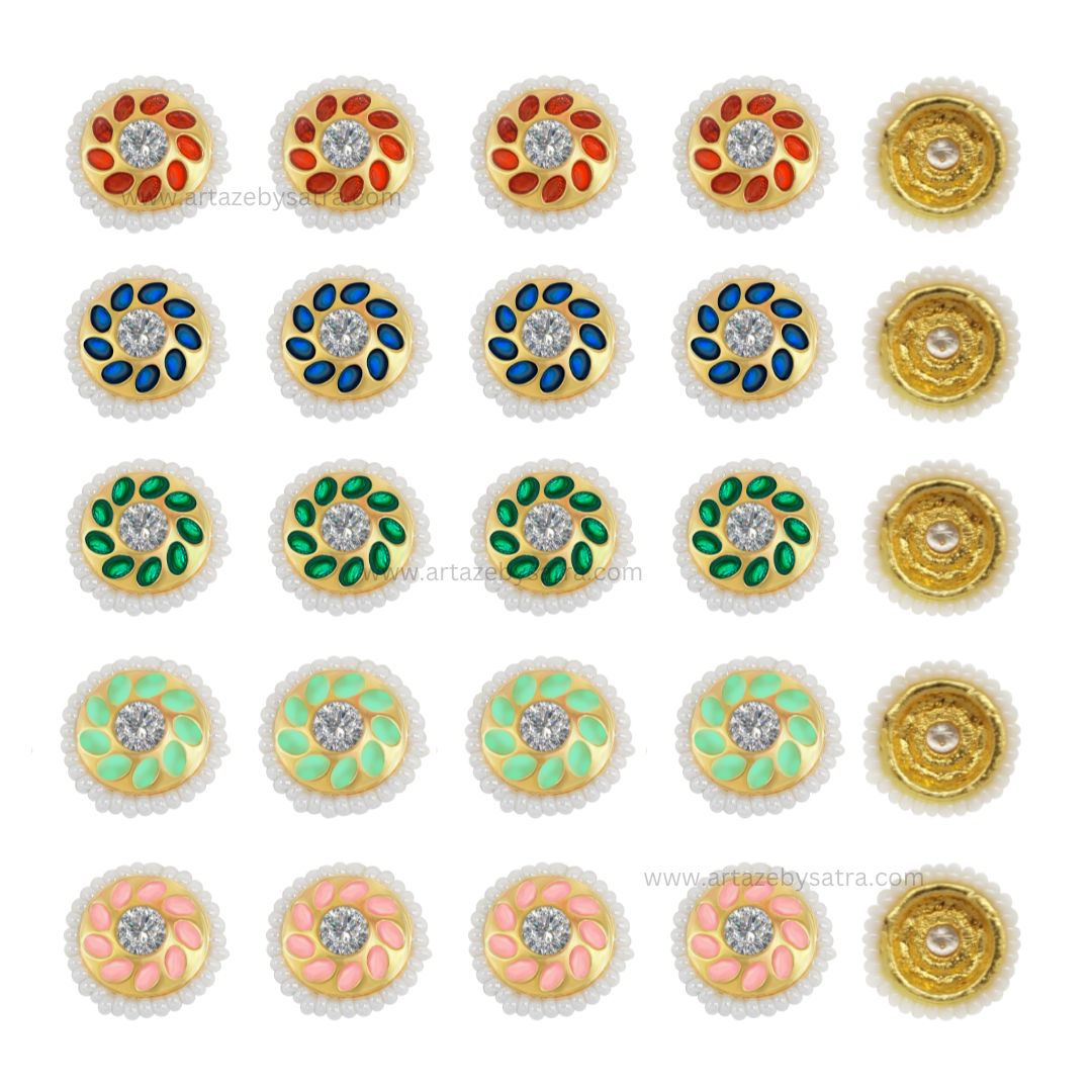 Meenakari Kundan Beads | Size : 12mm | Qty : 12pcs | C-918