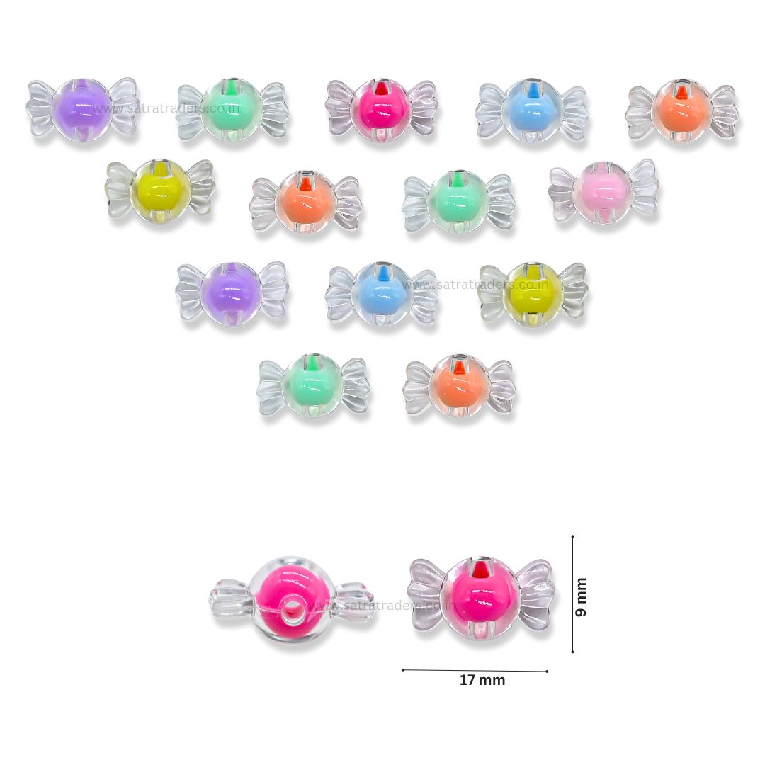 Assorted Candy Transparent Pastel Plastic Beads | Size : 9mm