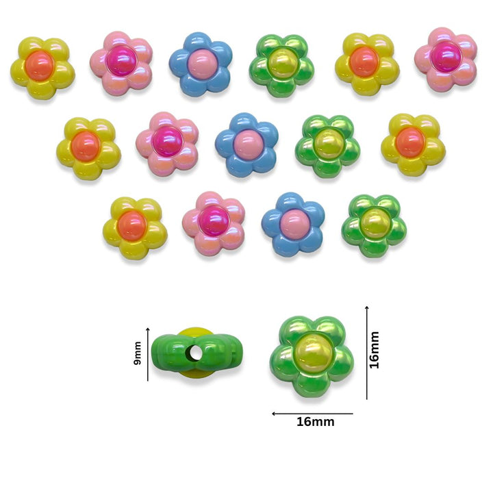 Assorted Flower UV Coating Plastic Beads  | Size: 16mm | Qty: 10pcs