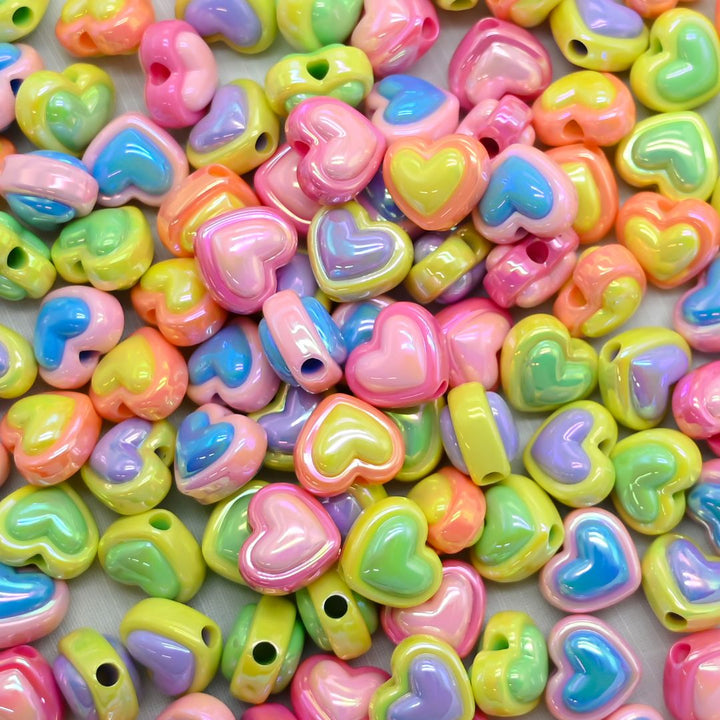 Assorted Heart UV Coating Plastic Beads | Size: 15mm | Qty: 10pcs