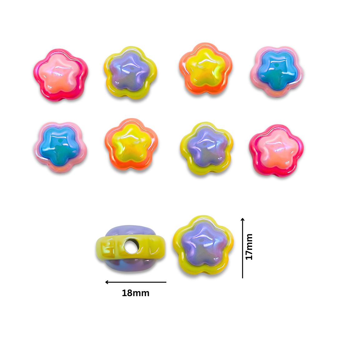 Assorted Flower UV Coating Plastic Beads | Size: 17mm | Qty: 10pcs