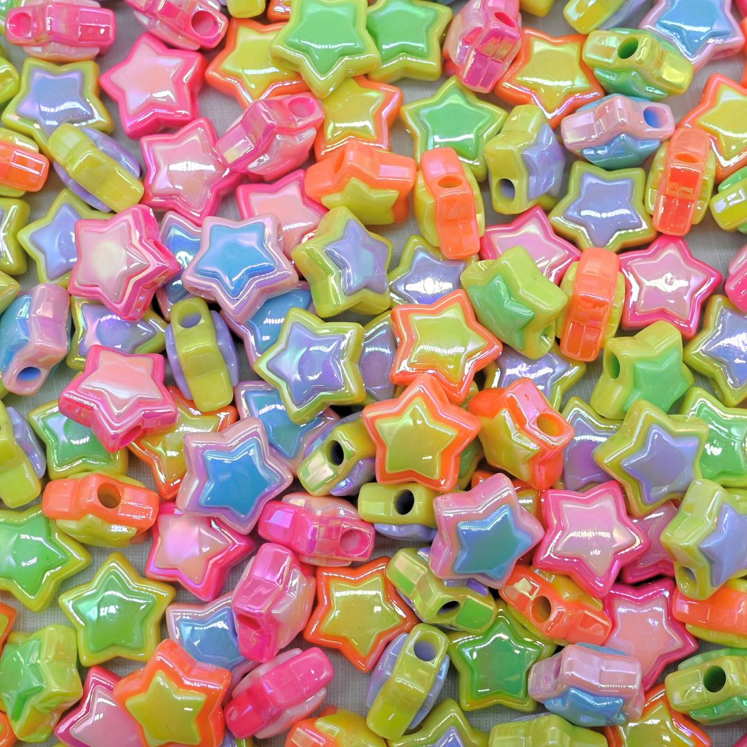 Assorted Star UV Coating Plastic Beads | Size: 17mm | 10pcs