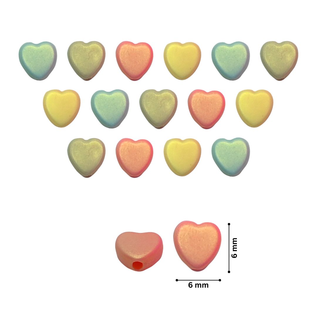 Glossy Matte Heart Plastic Beads | Size: 6mm | PB48