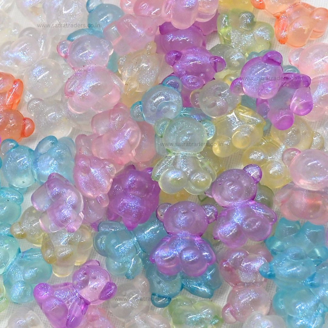 Assorted Transparent Teddy Bear Plastic Beads | Size: 18mm