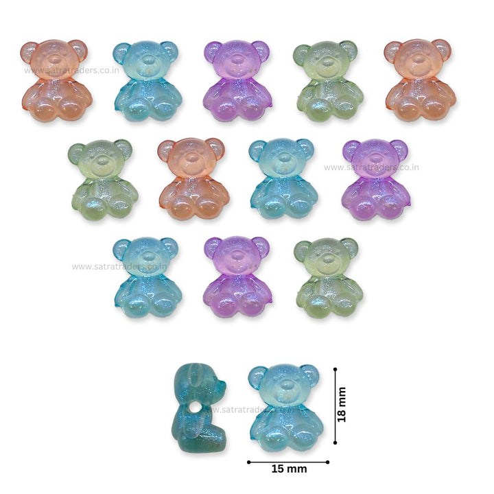 Assorted Transparent Teddy Bear Plastic Beads | Size: 18mm