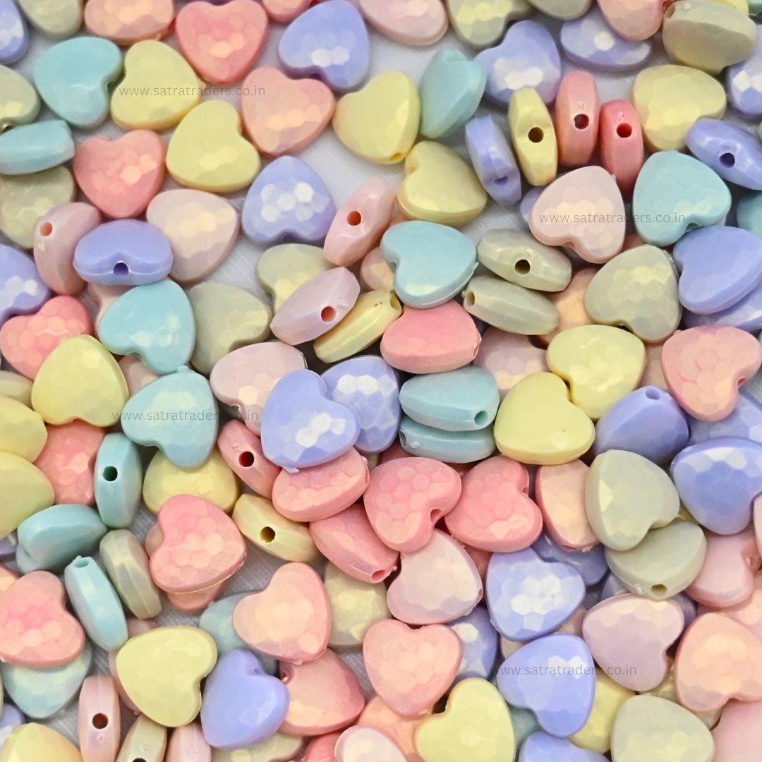 Assorted Glossy Matte Heart Plastic Beads | Size: 11mm