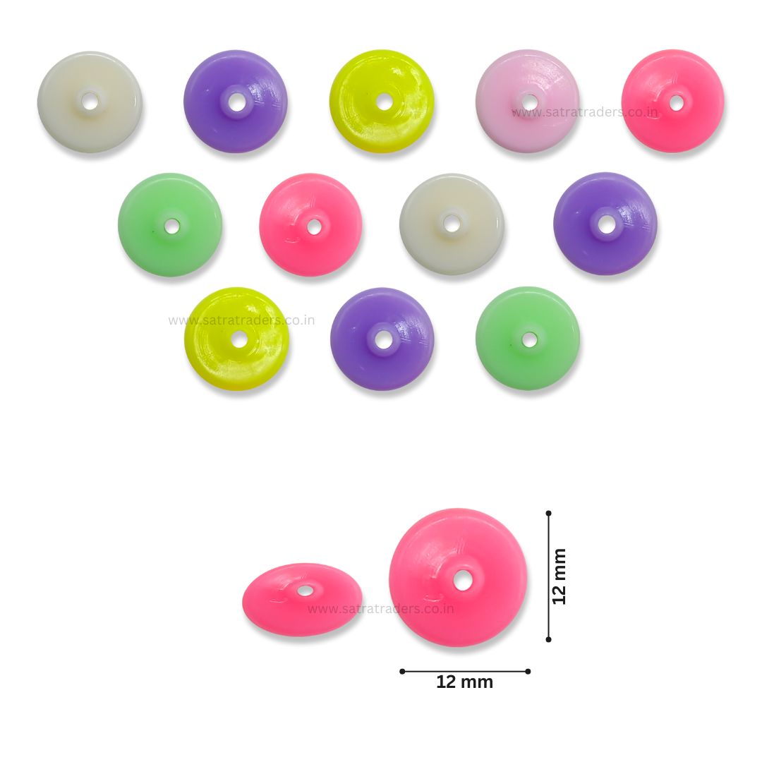 Assorted Flt Button Plastic Beads | Size : 12mm