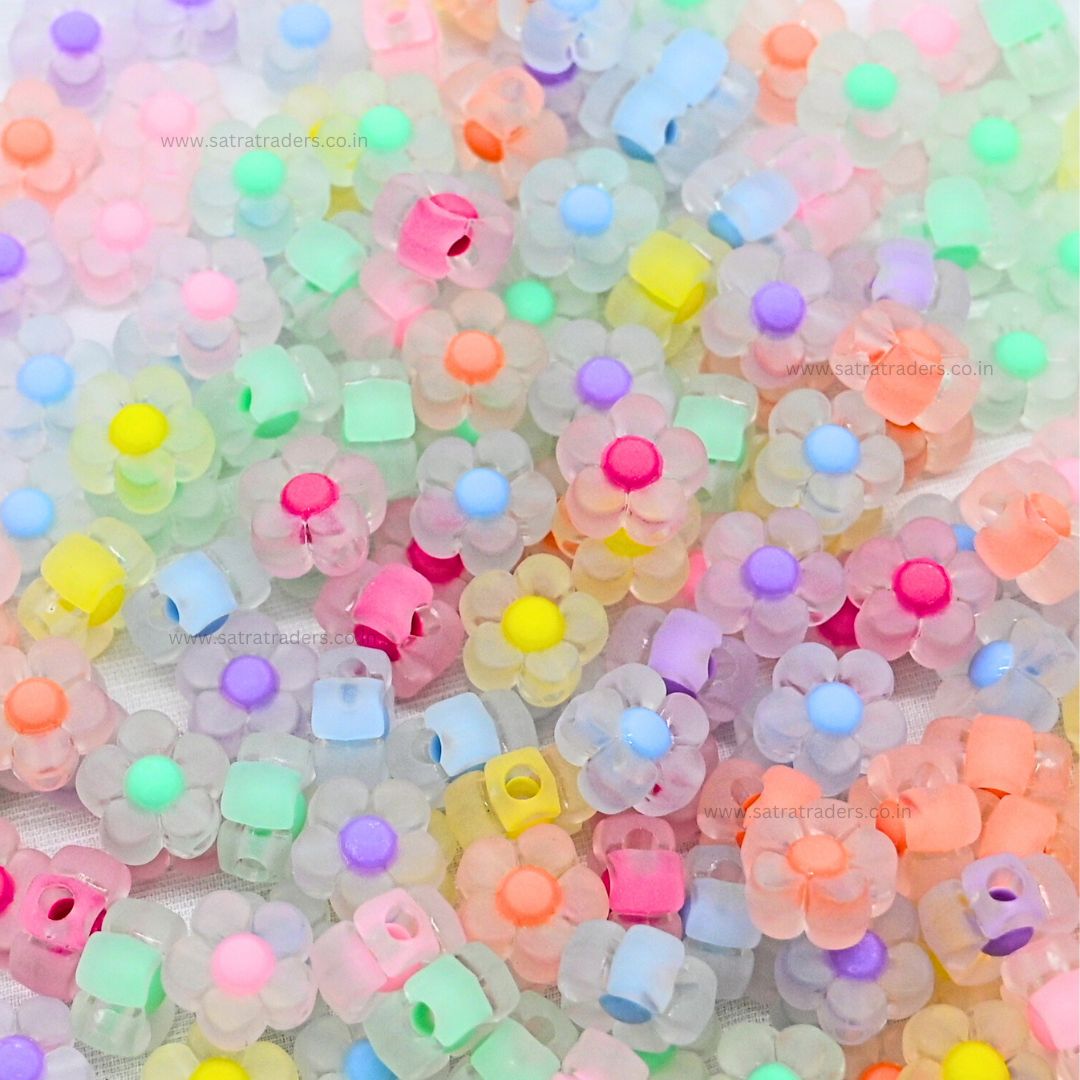 Assorted Frosted Flower Plastic Beads | Size : 12mm