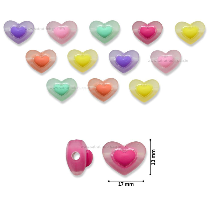 Assorted Frosted Heart Plastic Beads | Size : 13mm