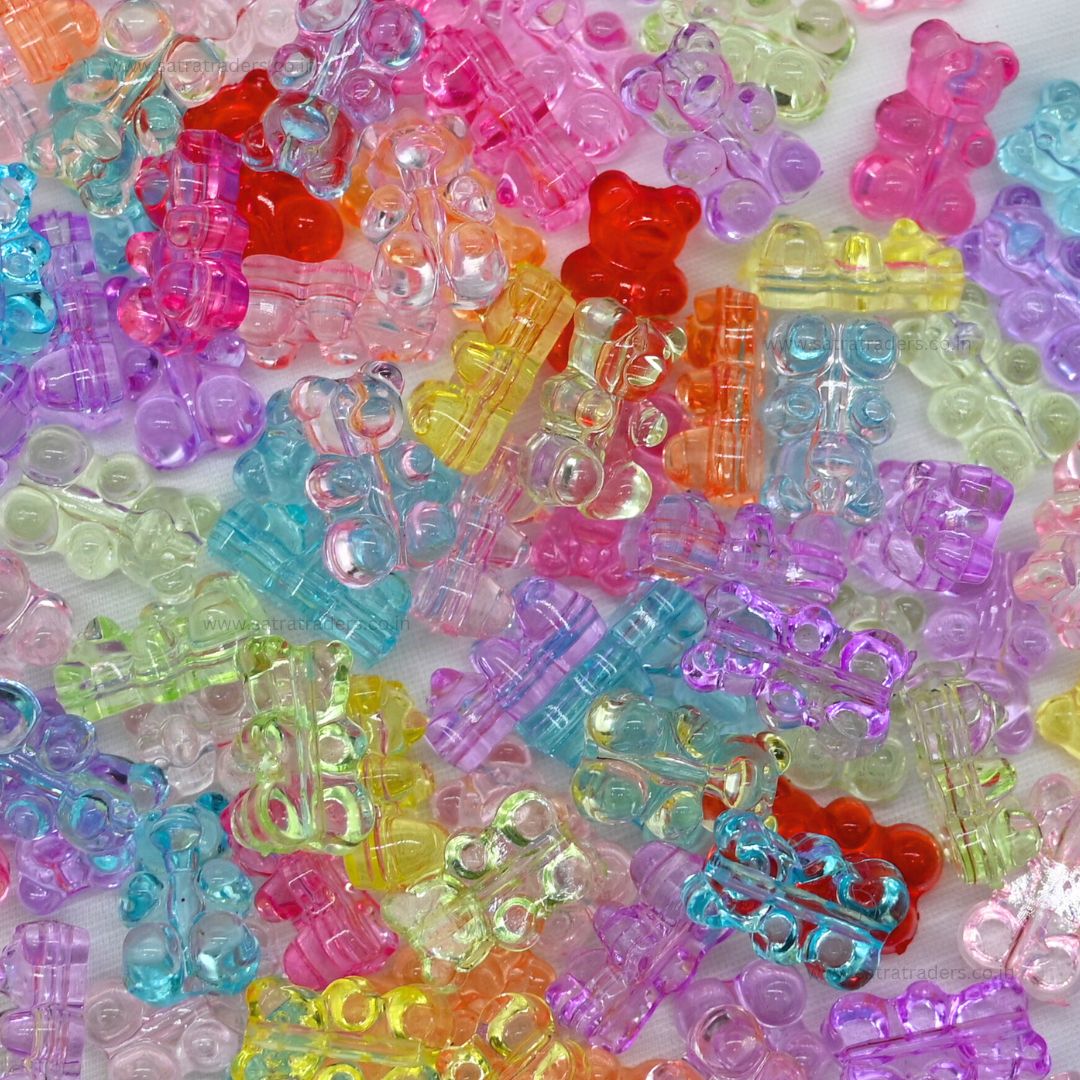 Assorted Teddy Bear Transparent Pastel Plastic Beads | Size : 18mm | 100g | PB23