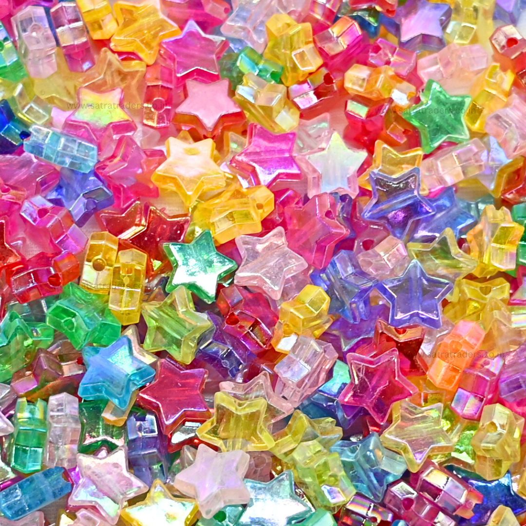 Assorted Star Transparent Pastel Plastic Beads | Size : 18mm | 100g | PB22