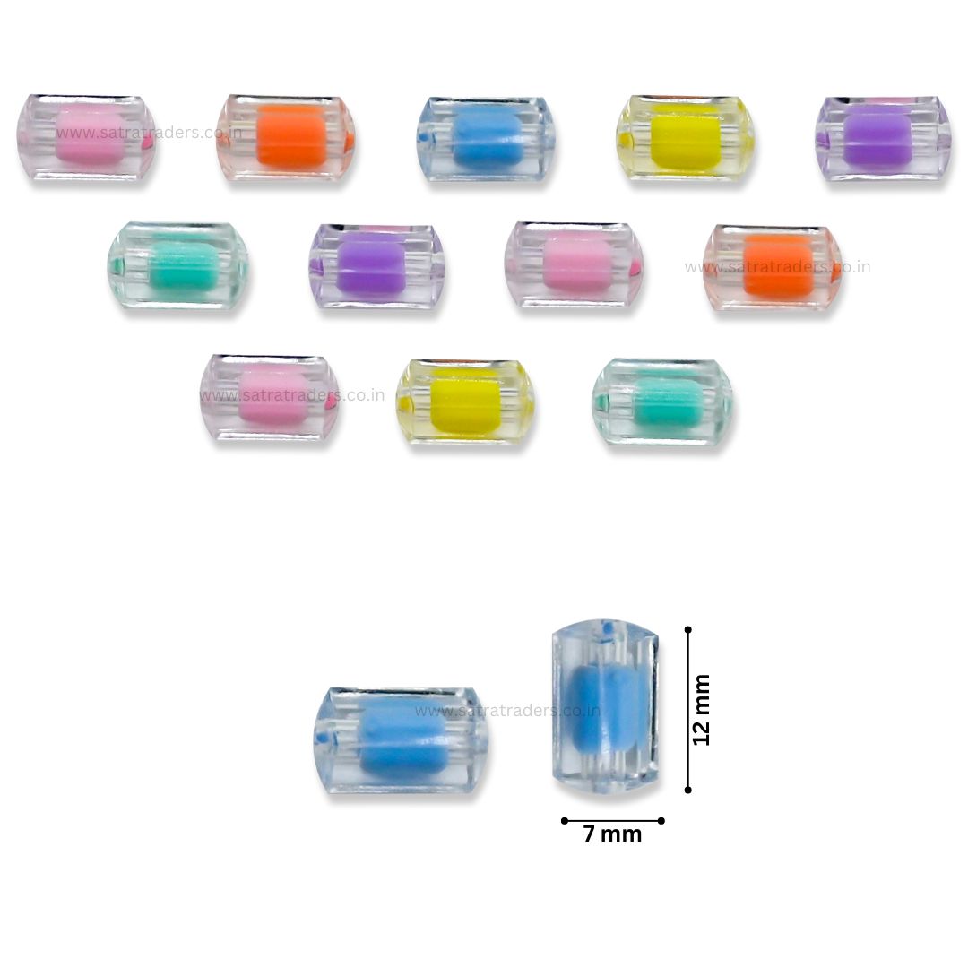 Assorted Cylinder Transparent Pastel Plastic Beads | Size : 12mm | 100g