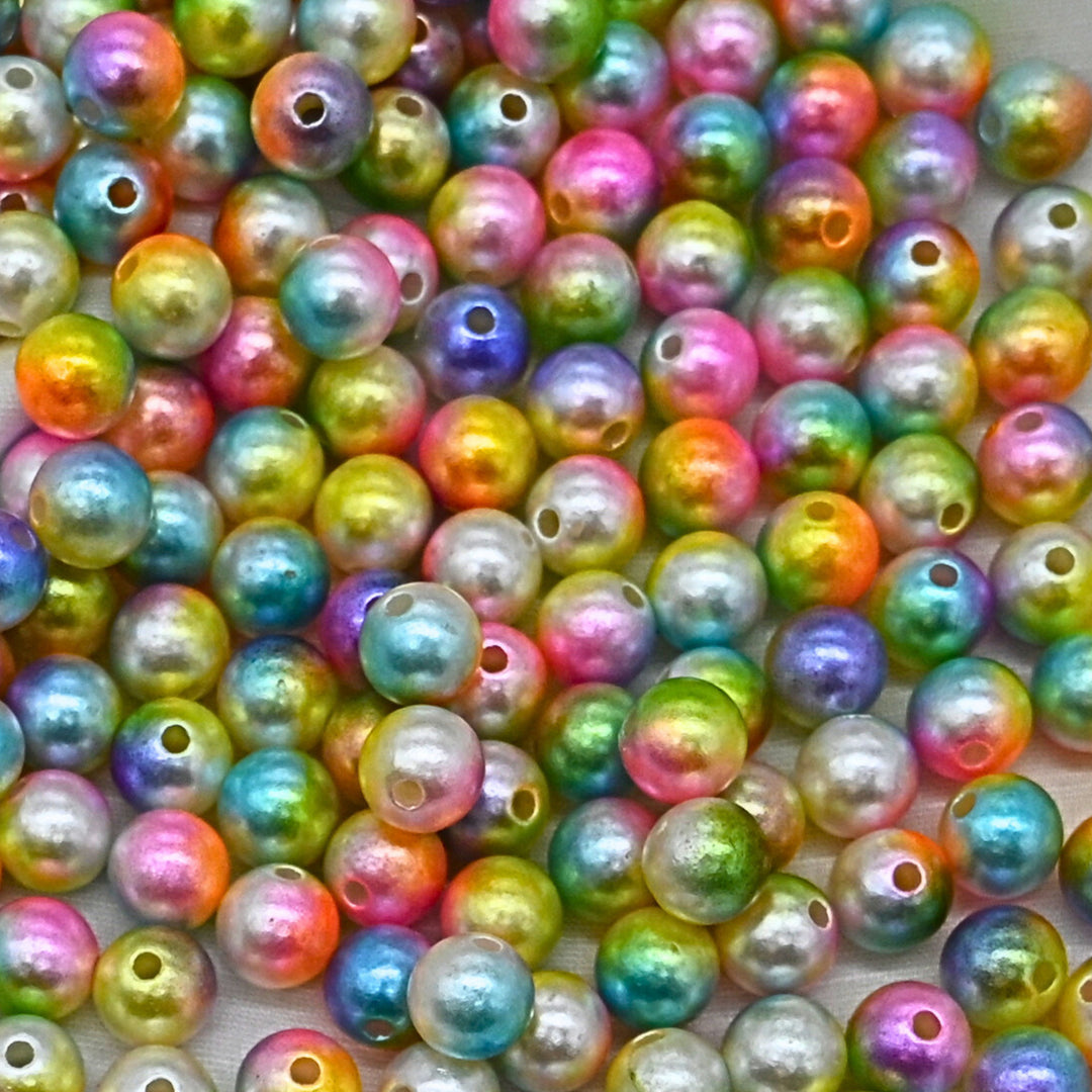 Rainbow Ombre Pearls Round Plastic Beads | 100g