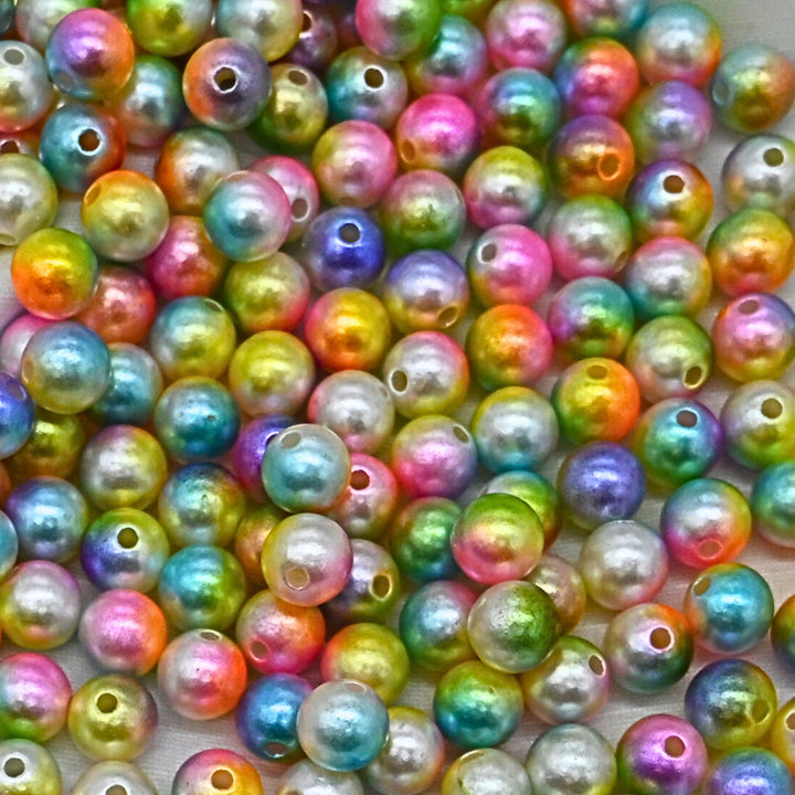 Rainbow Ombre Pearls Round Plastic Beads | 100g