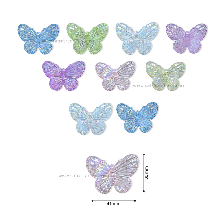 Assorted Transparent Butterfly Plastic Beads | Size: 31mm | PB18