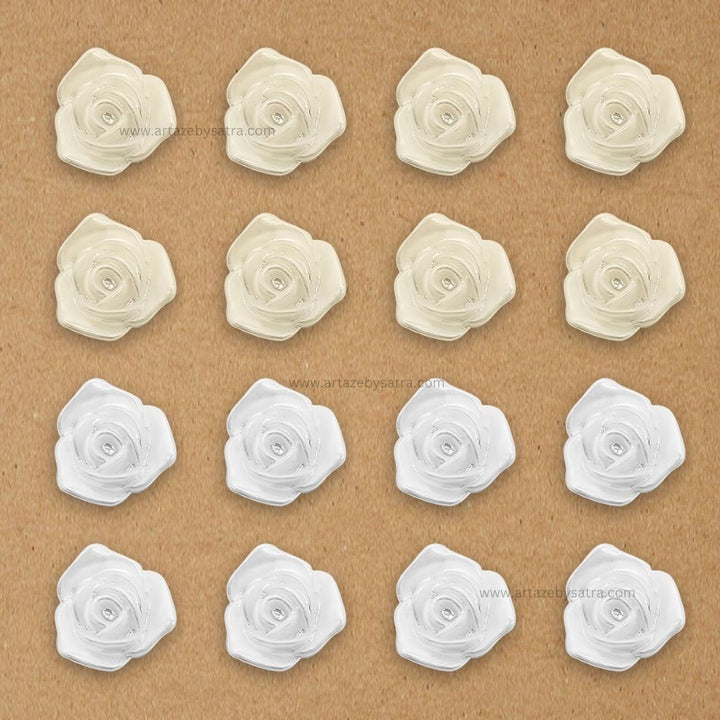 2 Hole Plastic Pearl Rose Flower Beads | Size : 12mm | 500g | 2 Hole | PC24