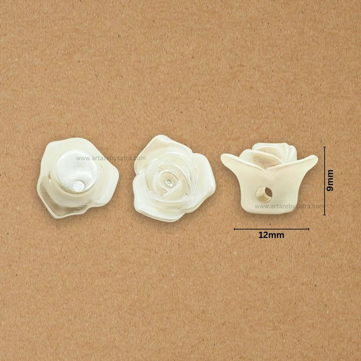 2 Hole Plastic Pearl Rose Flower Beads | Size : 12mm | 500g | 2 Hole | PC24