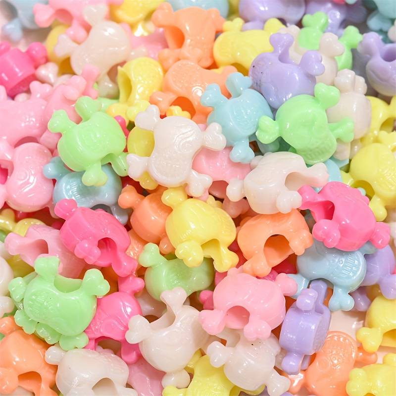 Assorted Big Hole Skull Pastel Plastic Beads | Size: 14mm