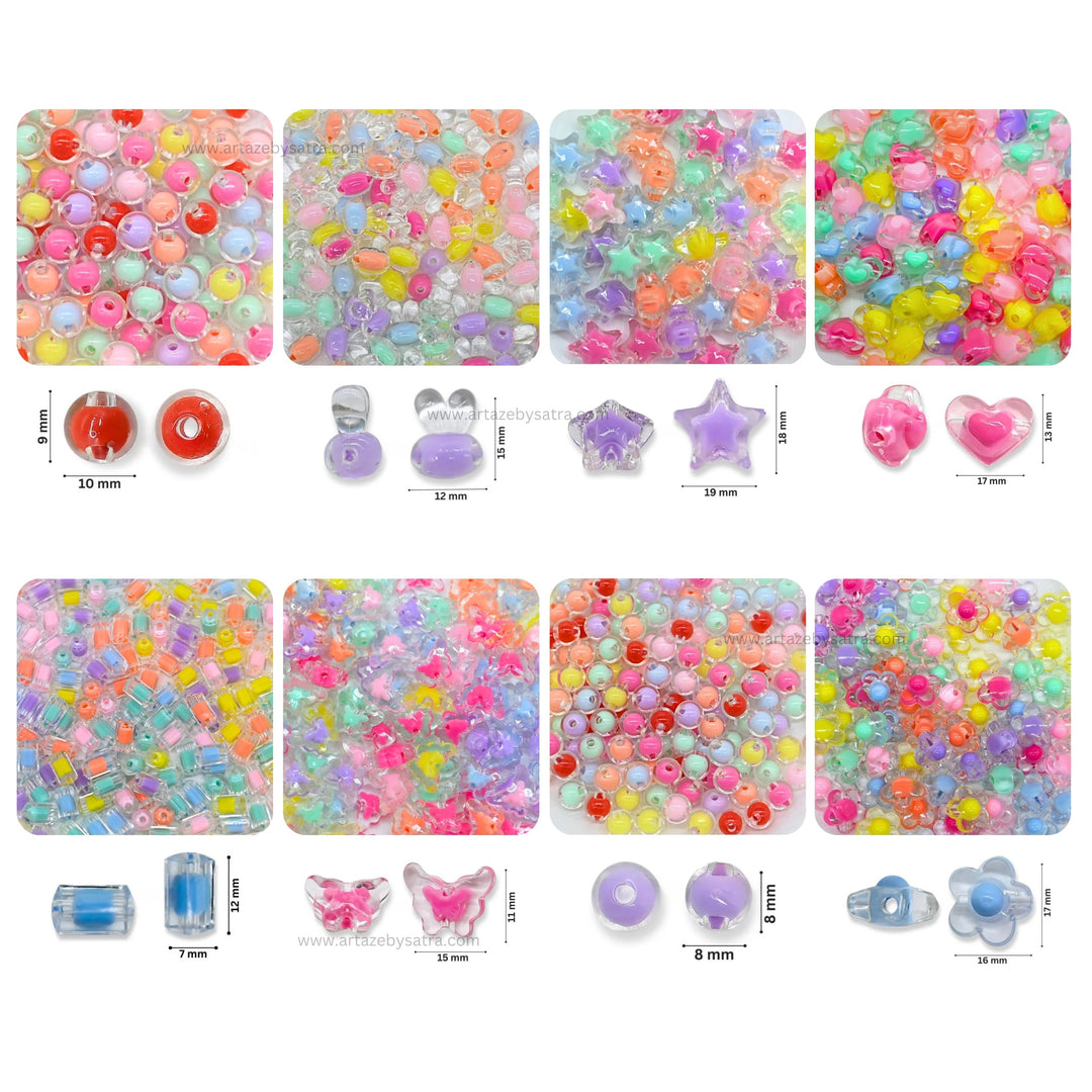 Transparent Plastic Beads Combo Pack | 8 Designs | 20grms Each-1