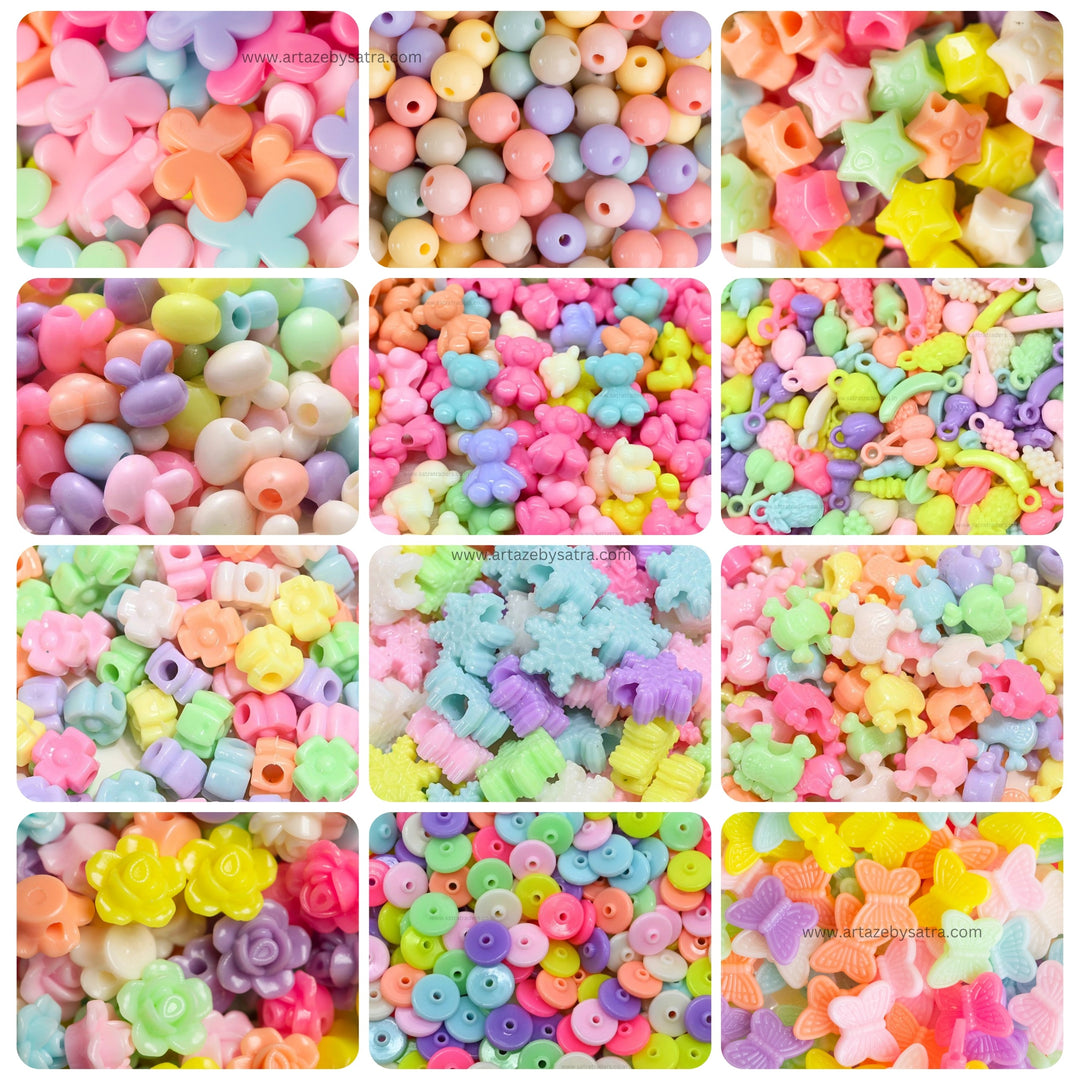 Pastel Plastic Beads Combo Pack | 12 Designs | 20grms Each-1