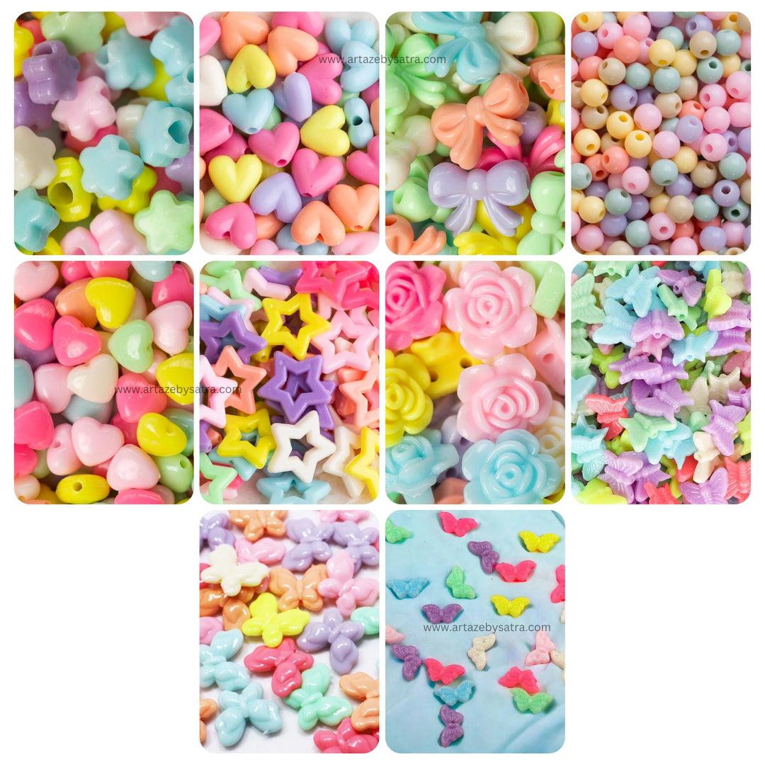 Pastel Plastic Beads Combo Pack | 10 Designs | 20grms Each-2