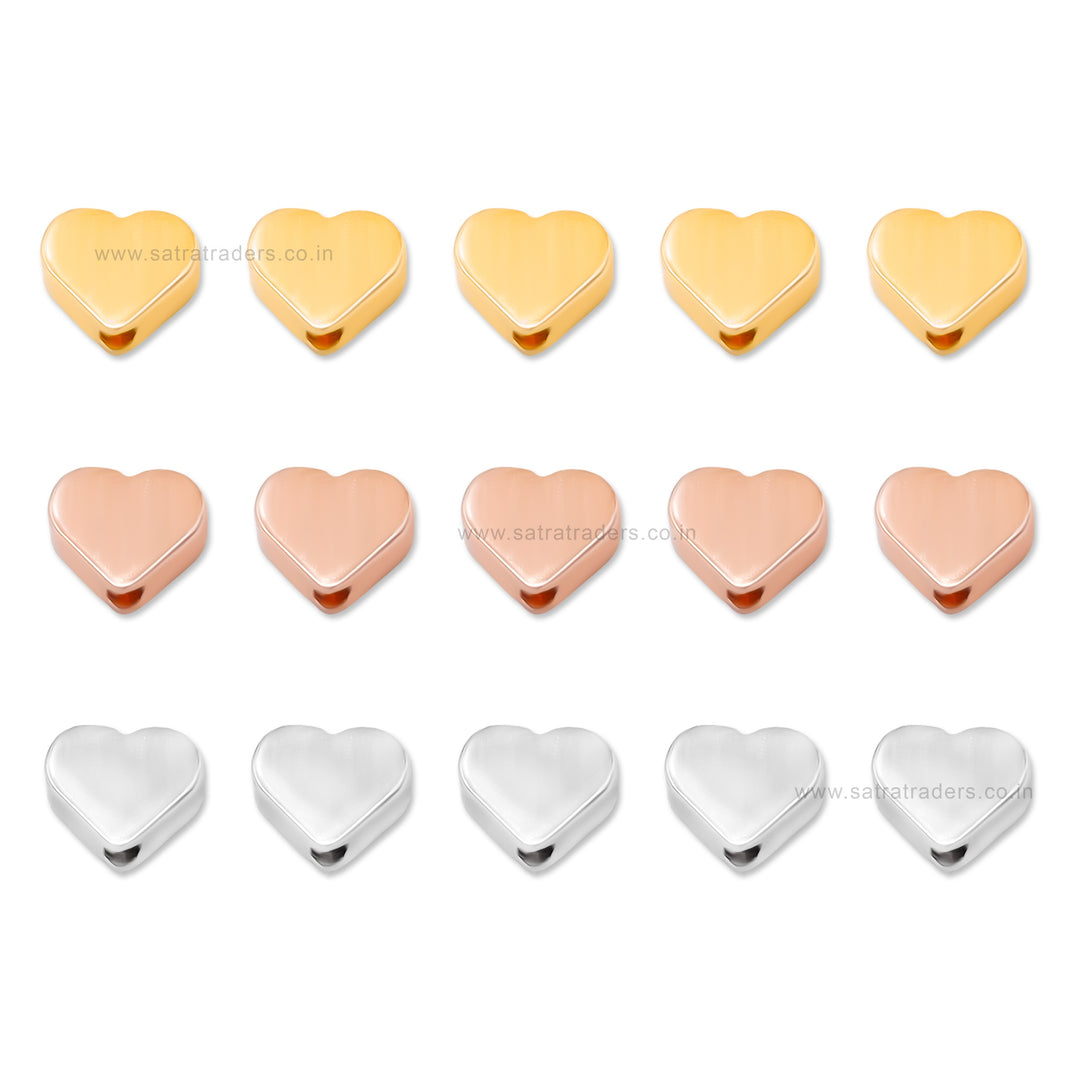 Flat Heart  Brass Beads | High Quality Plated | Size: 6mm | Qty: 10pcs