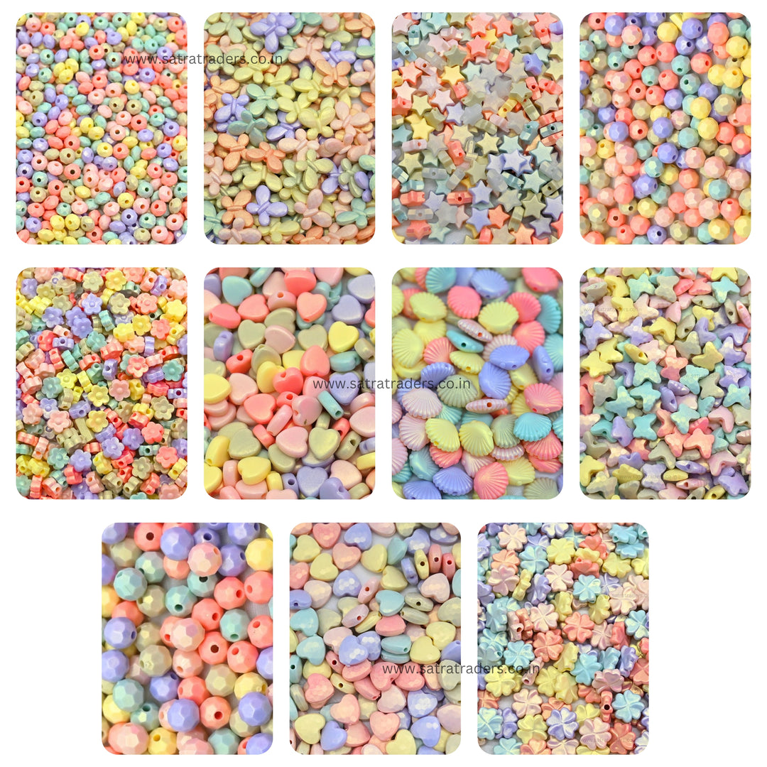 Glossy Matte Plastic Beads Combo Pack | 11 Designs | 20grms Each-1