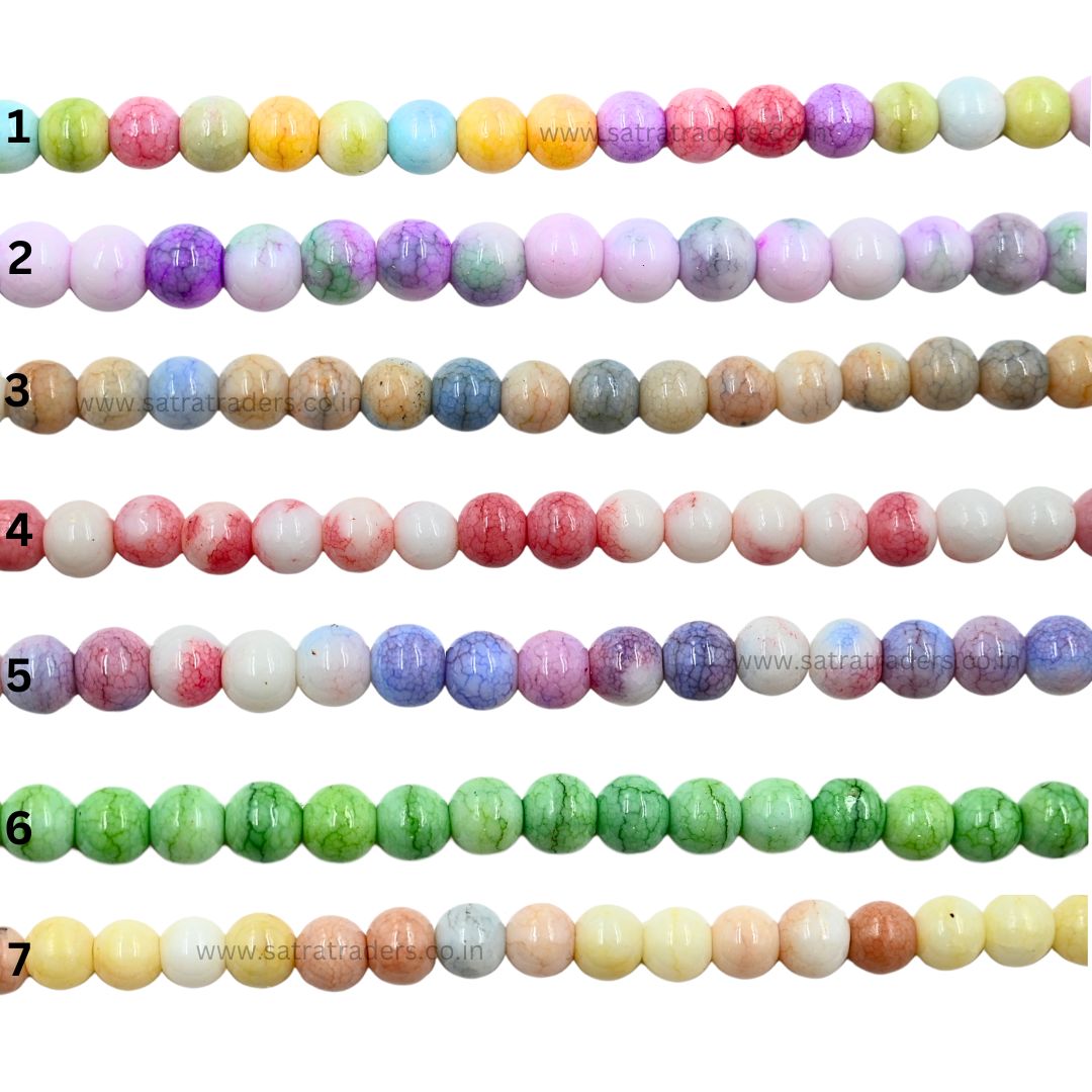 Elegant Multicolor Glass Beads | Size : 8mm | 1 Line | Approx 80 pcs