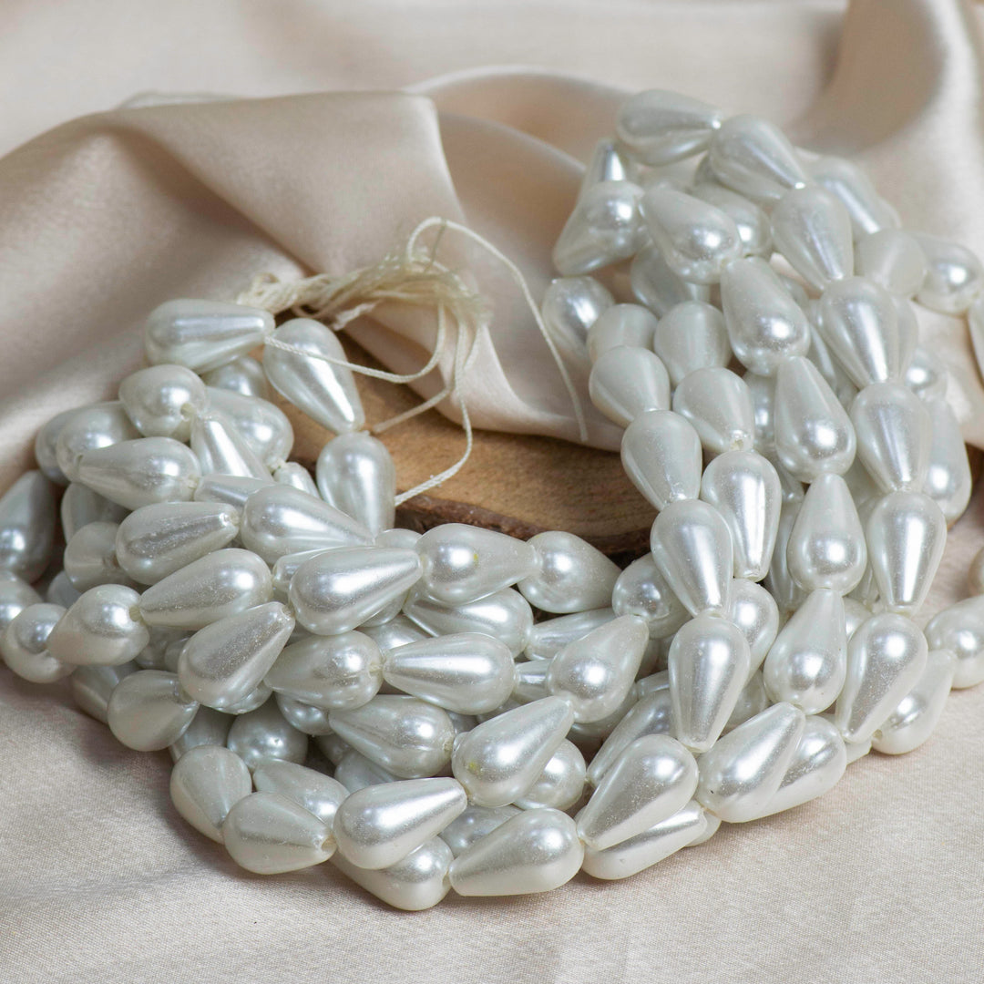 Drop Shape 2 Hole Pearl Beads | Size : H-23mm W-15mm-16ss | Qty : 1 Bunch (Approx 144pcs)