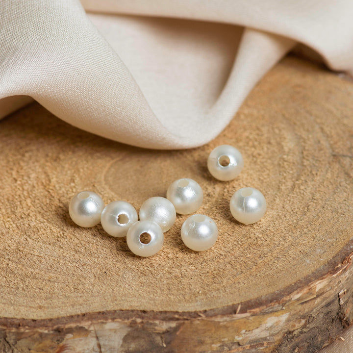 Single Coating Round Plastic Pearl Beads | 2 Hole Beads | Qty : 500g | PC53