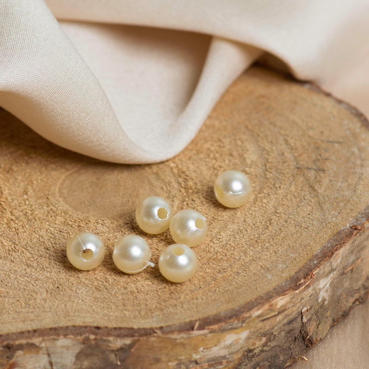 Single Coating Round Plastic Pearl Beads | 2 Hole Beads | Qty : 500g | PC53