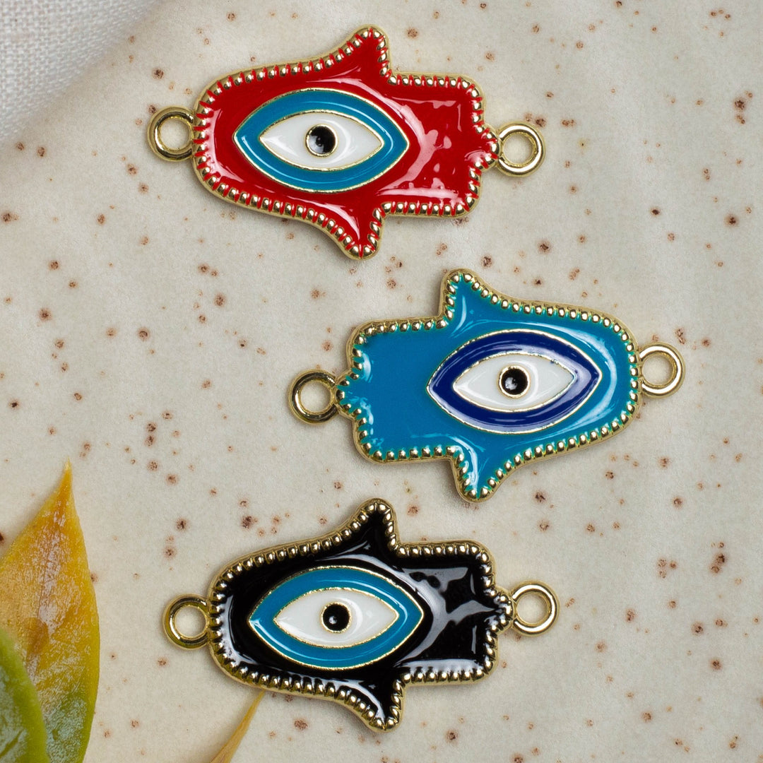 Humsa Hand Evil Eye Connector Charms | Size : 25mm | 6Pcs