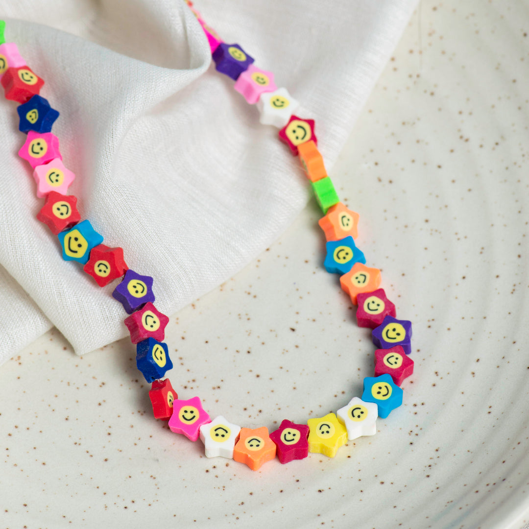 Multicolor Star Smiley Polymer Clay Fimo Beads | Size: 6mm (W) Thickness 2mm | 1string 40 PCS | FB11