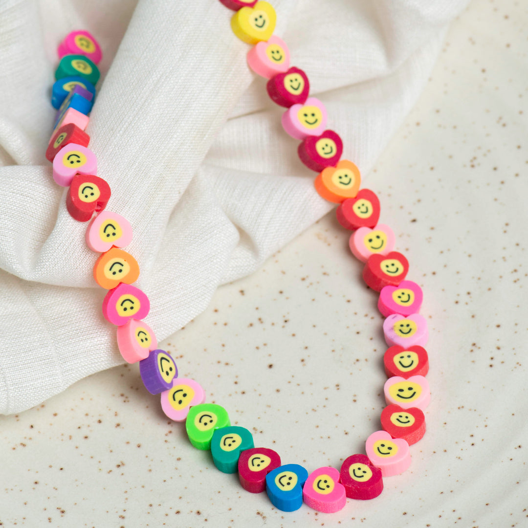 Heart Smiley Polymer Clay Fimo Beads | Size: 6mm (W) Thickness 2mm | 1string 40 PCS | FB07