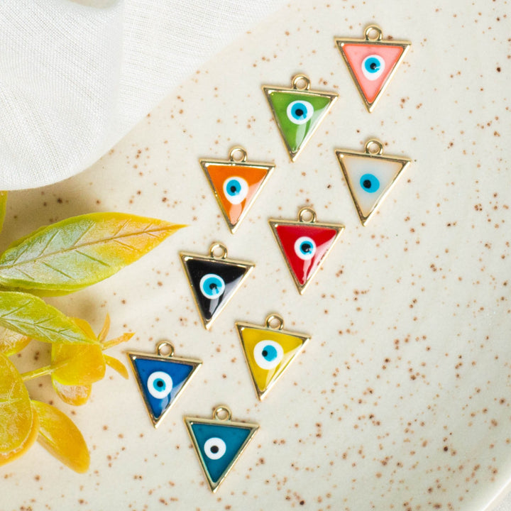 Triangle Shape Evil Eye Enamel Charms | Size : 16mm | 6Pcs