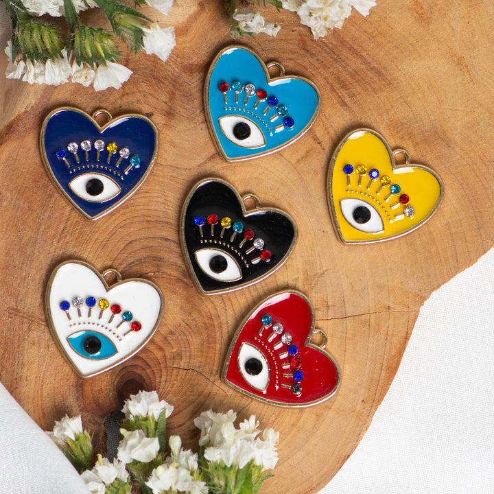 Evil Eye Heart Enamel Charms | Size : 24mm  | 2 pcs