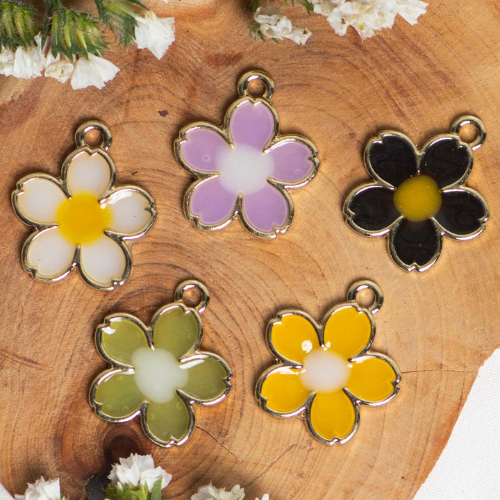 Flower Enamel Charms | Size : 24mm | 6pcs