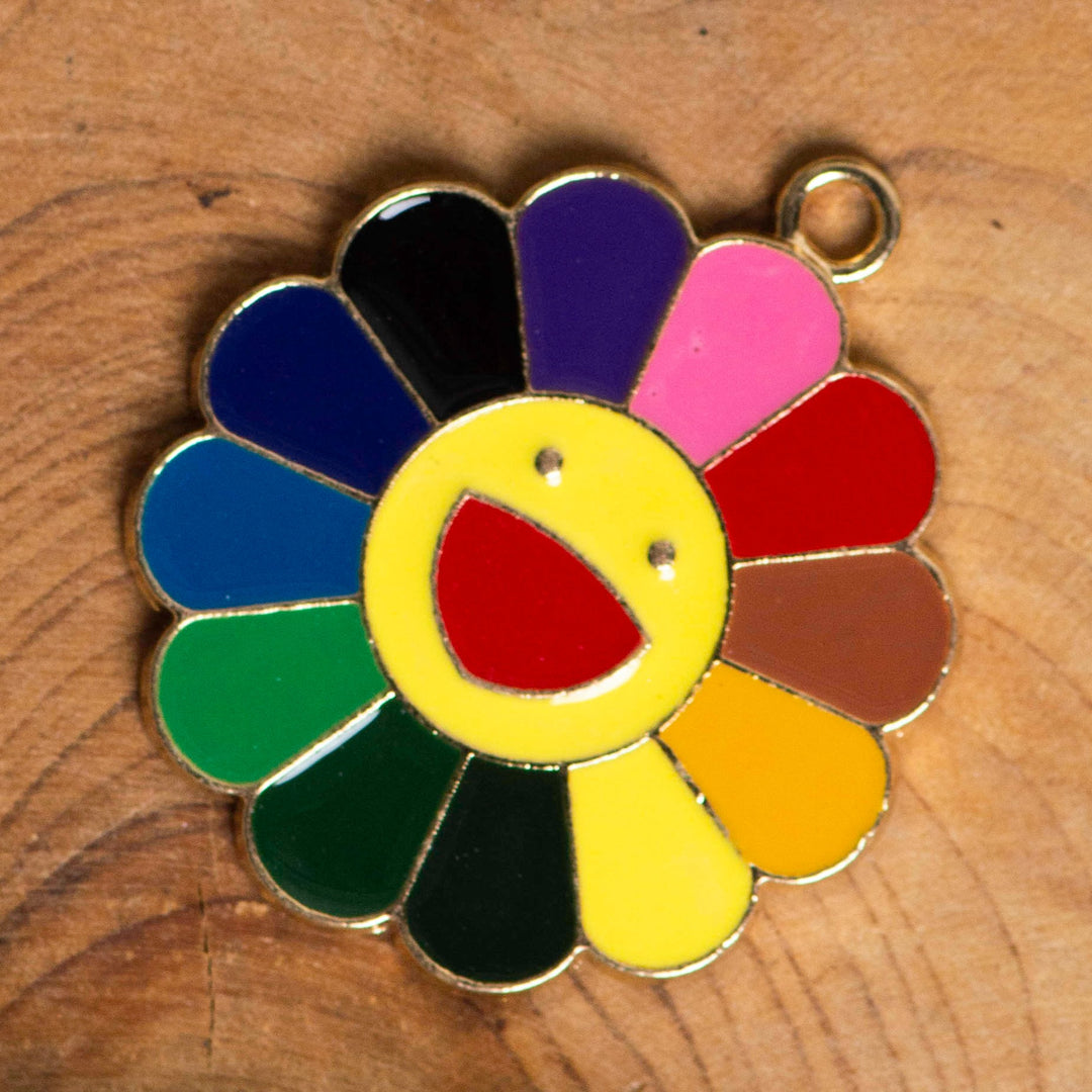 Smiley Flower Enamel Charms | Size : 26mm | 6pcs