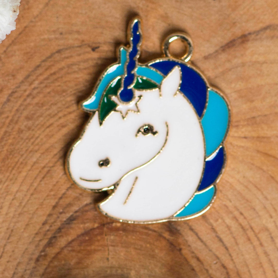 Unicorn Cartoon Face Enamel Charms | Size : 26mm | 6pcs