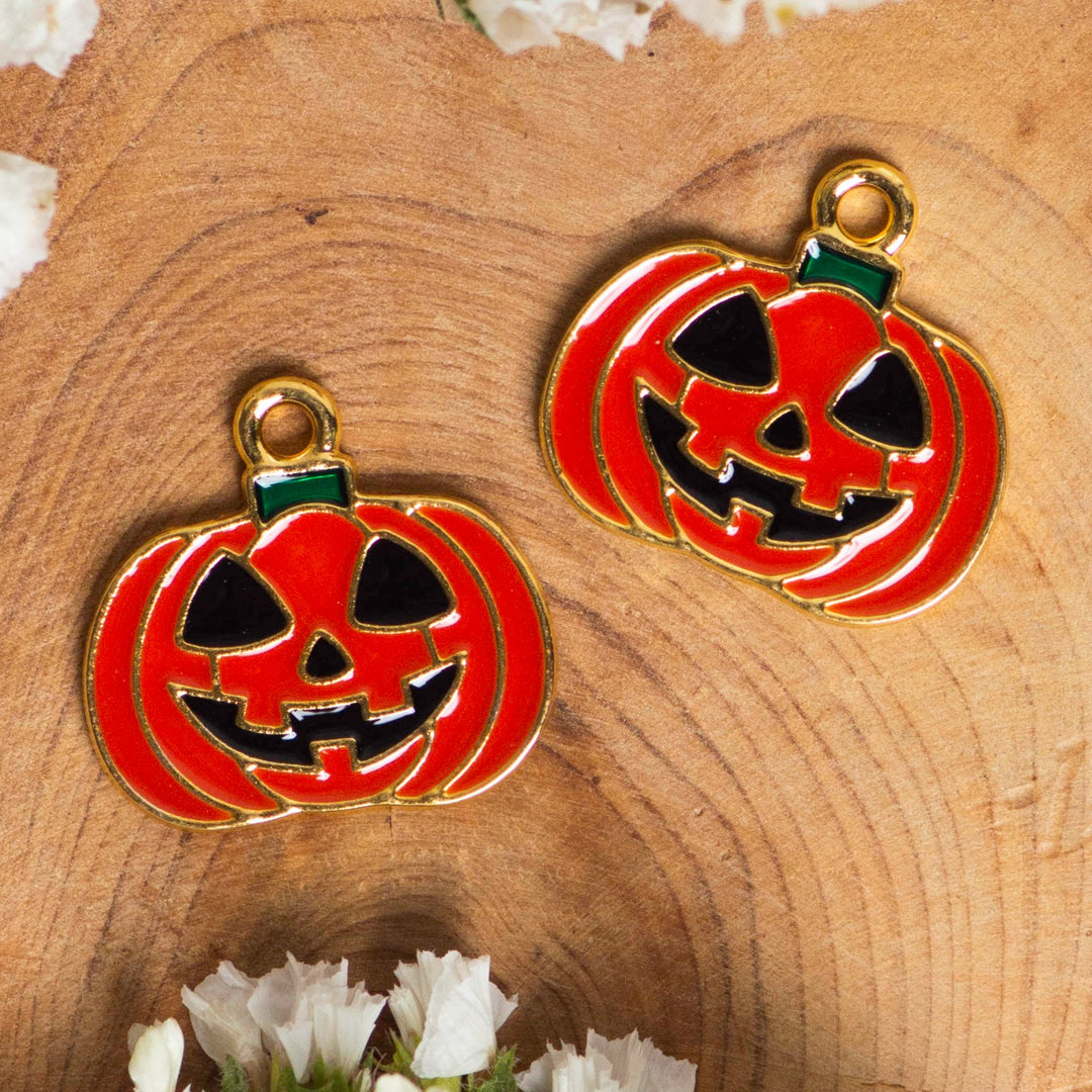 Halloween Pumpkin Enamel Charms | Size : 22mm | 6pcs